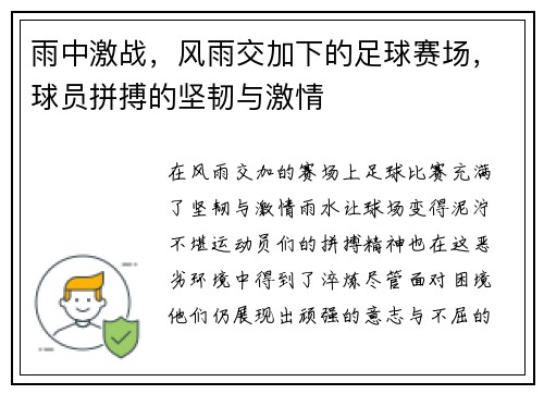 雨中激战，风雨交加下的足球赛场，球员拼搏的坚韧与激情
