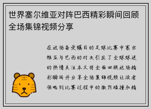 世界塞尔维亚对阵巴西精彩瞬间回顾全场集锦视频分享