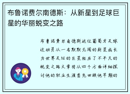 布鲁诺费尔南德斯：从新星到足球巨星的华丽蜕变之路