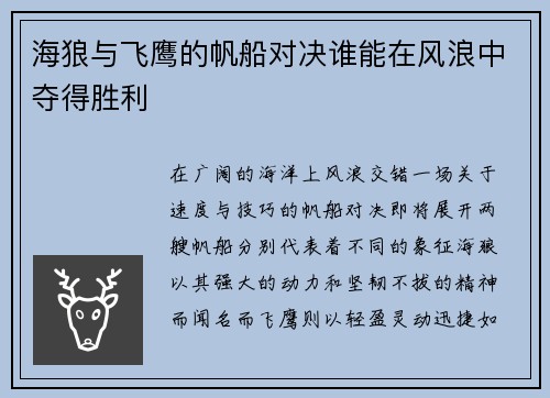 海狼与飞鹰的帆船对决谁能在风浪中夺得胜利
