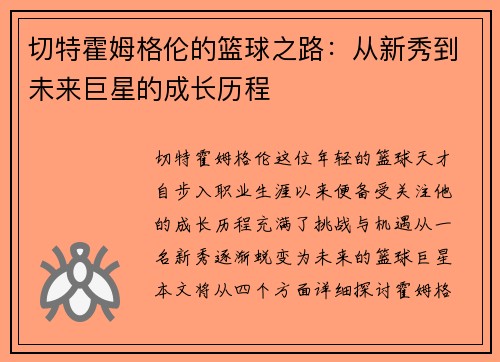切特霍姆格伦的篮球之路：从新秀到未来巨星的成长历程