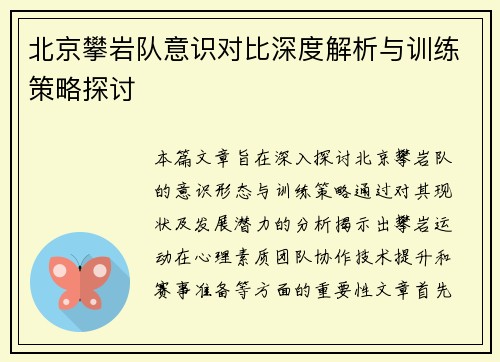 北京攀岩队意识对比深度解析与训练策略探讨